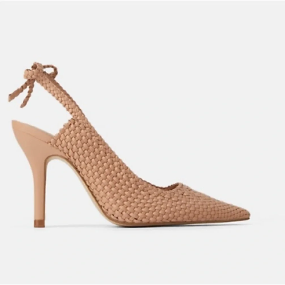 Zara Women's Beige Woven Heels - Picture 2 of 5